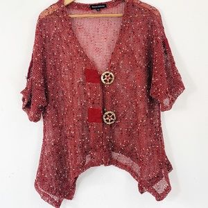 Ronnie Salloway V Neck Button Down Top Size Large